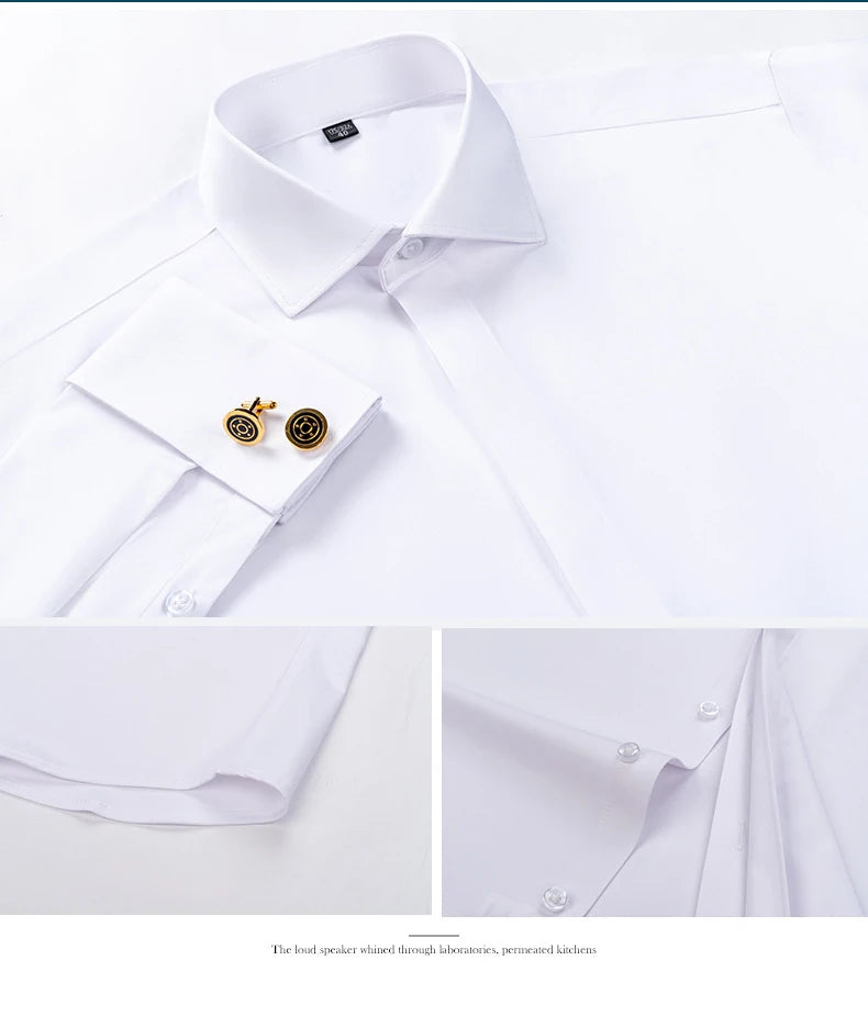 Windsor Collar French Cuff Dress Shirt Fashion Men's Long Sleeve Luxury Business Formal Shirts Covered Button Cufflink Shirt