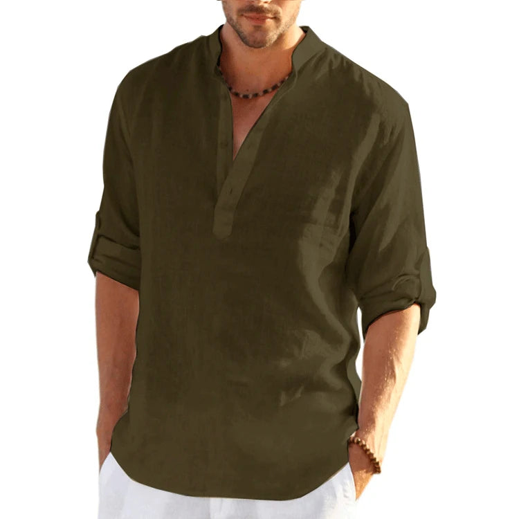 New Cotton Linen Shirts for Men Casual Shirts Lightweight Long Sleeve Henley Beach Shirts Hawaiian T Shirts for Men