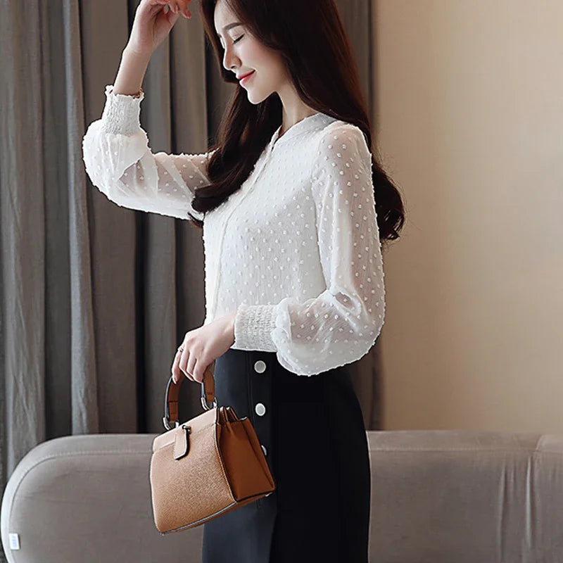 New Fashion Women Blouses Spring Long Sleeve Women Shirts White Blouse Tops Office Work Women's Clothing Shirt Blusas 0974 60