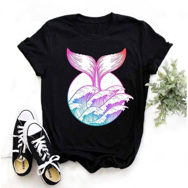 Sea Turtle Print T-shirt for Women Harajuku Cartoon Unisex Short Sleeve T-shirt 2023 Summer O-Neck Streetwear y2k Clothes Tops