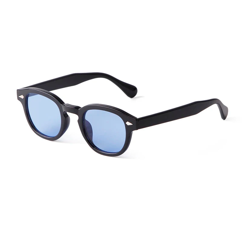 Vintage Tortoise Shell Round Sunglasses Women Men 2024 Brand Design Retro Rivet Yellow Blue Lens Square Sun Glasses Female UV400