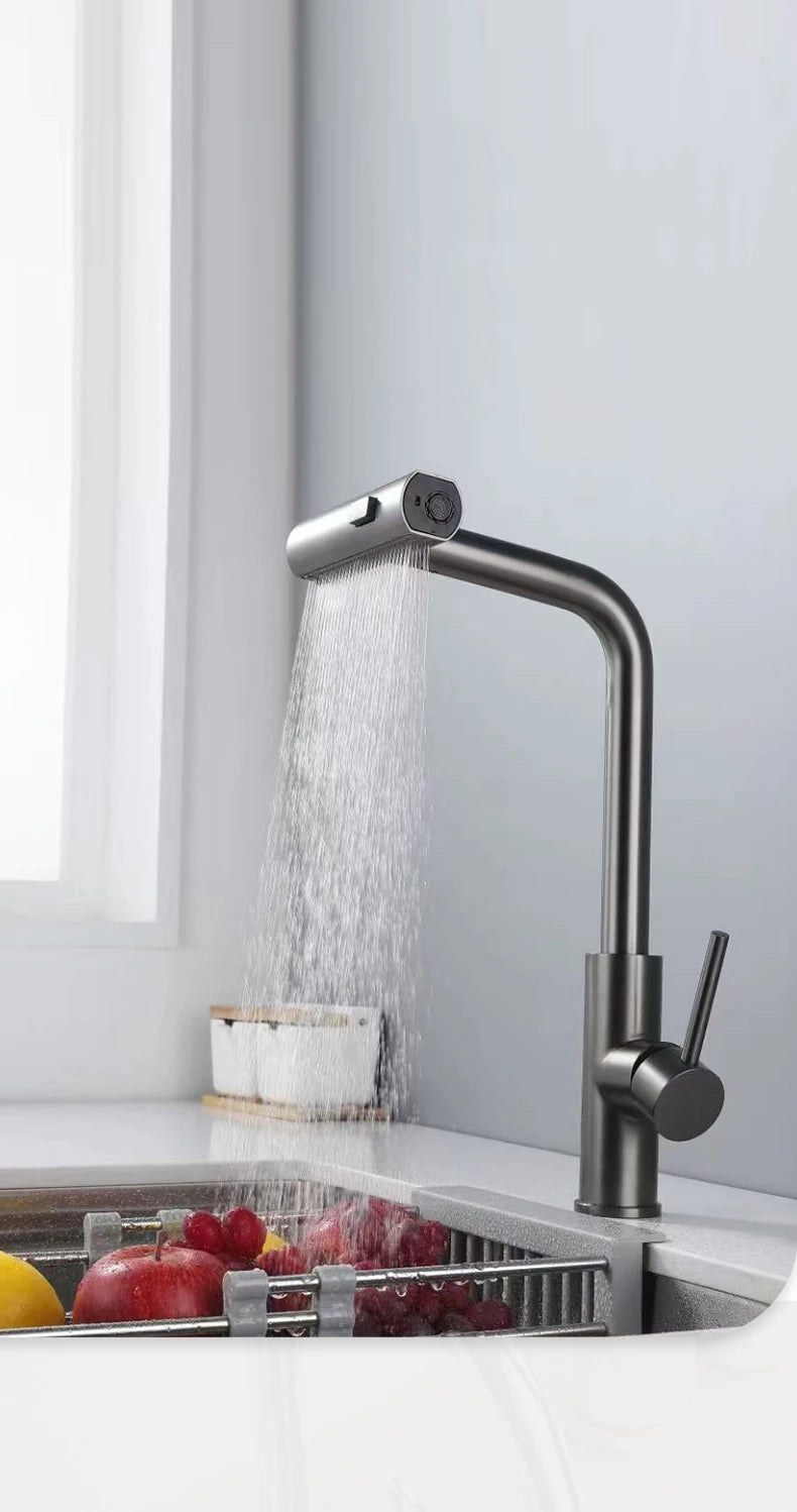 YCRAYS Black Kitchen Faucets Gray Pull Out Rotation Waterfall Stream Sprayer Head Sink Mixer Brushed Nickle Water Tap Accessorie