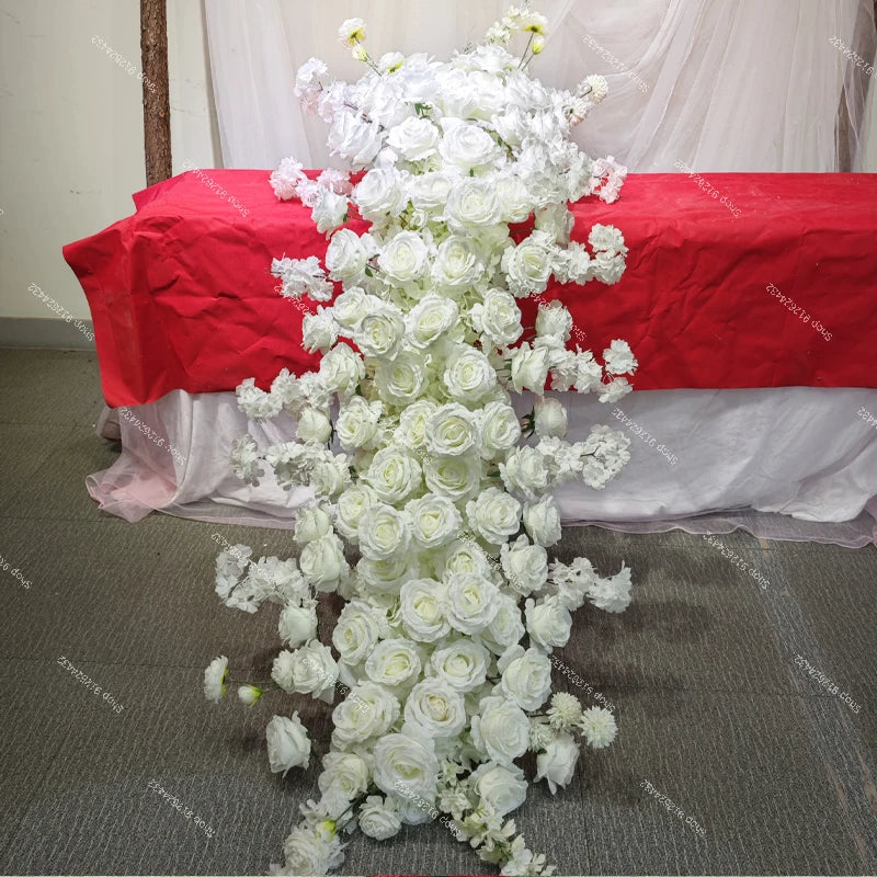 2M Luxurious Pink Rose Runner Flower Row Wedding Backdrop Decor Floral Arrangement Sofa Table Party table Window Display Props