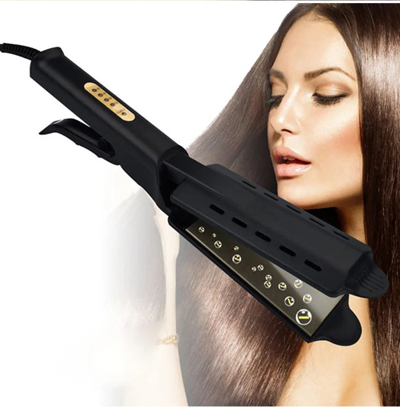 Wide Plate Ionic Flat Iron Hair Straightener Gray, High Tech Professional Steam Hair Straightener ,Adjustable Temperature 4 Gear