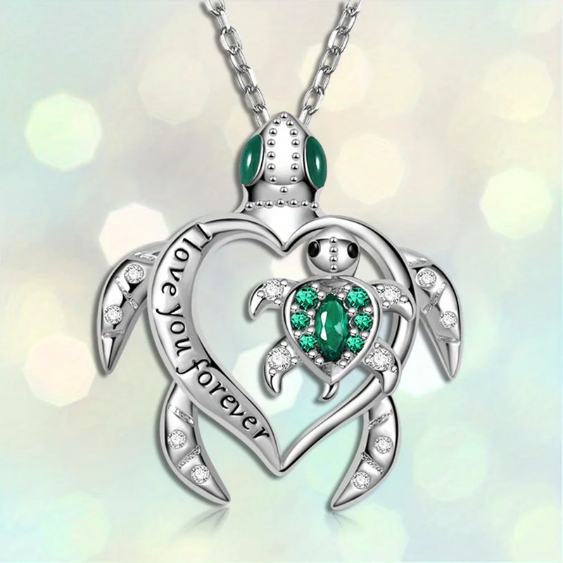 Fashionable Exquisite Sea Turtle Love Pendant Necklace Hollow Out Design Women's Necklace Mother's Day Perfect Gift for Mom Kids