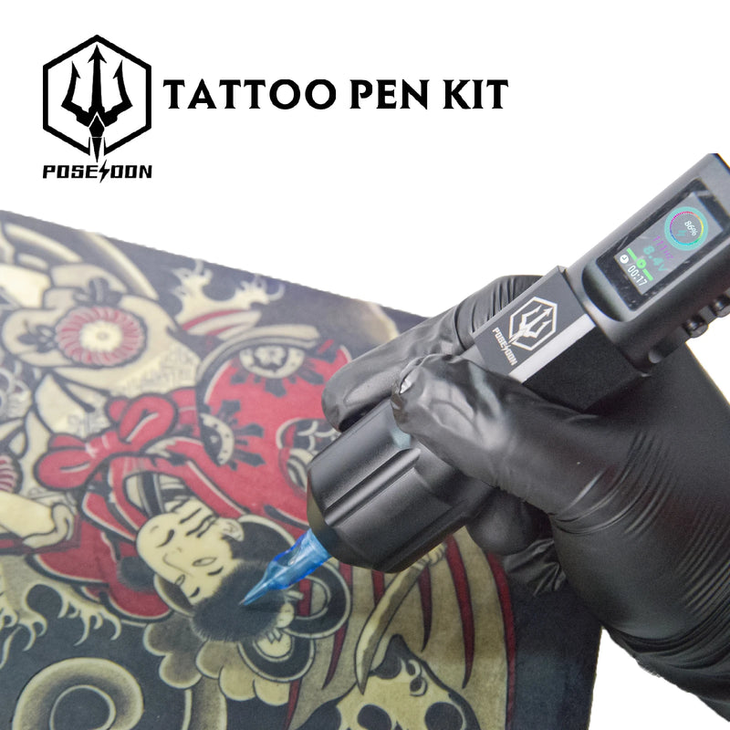 Tattoo Kit POSEIDON New Cool Tattoo Pen Kit For Permanent Makeup Tattoo Machine Kit Wireless Tattoo Power Supply Tattoo Gun Kit