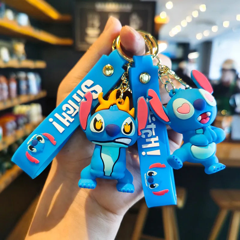 New Anime Disney Keychain Cartoon Mickey Mouse Minnie Lilo & Stitch Cute Doll Keyring Ornament Key Chain Pendant Kids Toys Gifts