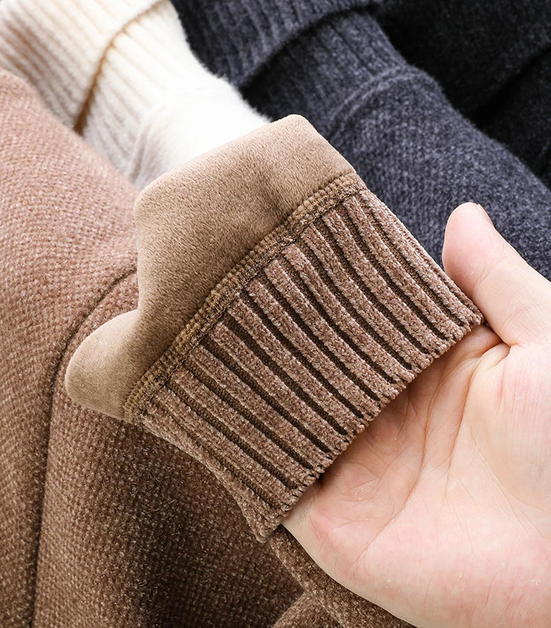 Luxury brand sweater men's high neck designer new trend R embroidery casual Korean top winter plush thick warm knitted pullover
