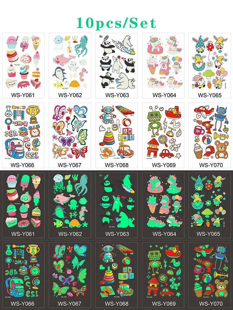 Luminous Tattoo 5 10pcs/Set Temporary Tattoos Mermaid Licorne Children Stickers for Kids Pokemon Tattoo Tattoo for Kids Unicorn