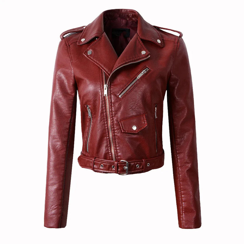 faux leather PU Jacket Women Spring Autumn Fashion Motorcycle Jacket Black faux leather coats Outerwear coat HOT