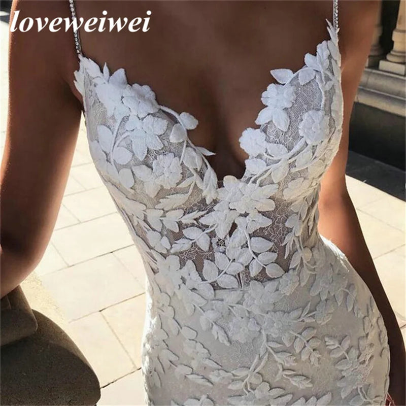 Boho Wedding Dresses Mermaid Bridal Dress 2022 Spaghetti Straps Backless Lace Appliques Beach Bride Gowns Vestido De Noiva