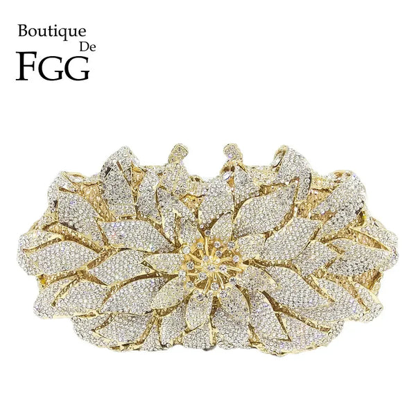 Boutique De FGG (in Stock) Crystal Women Floral Evening Clutches Handbag Wedding Party Flower Bridal Rhinestone Clutch Bag