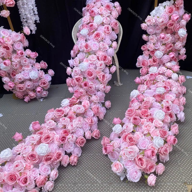 2M Luxurious Pink Rose Runner Flower Row Wedding Backdrop Decor Floral Arrangement Sofa Table Party table Window Display Props
