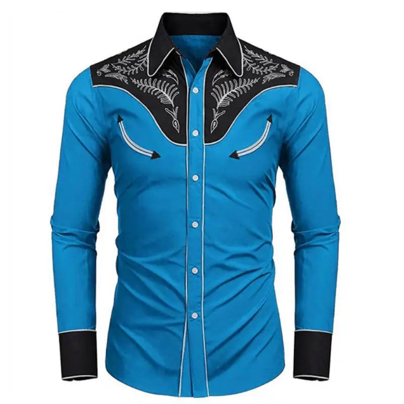 Western Tribal Ethnic Lapel Men's Casual Sports Outdoor Street Long Sleeve Button Top Shirt Suit Lapel Clothing Casual Comfort