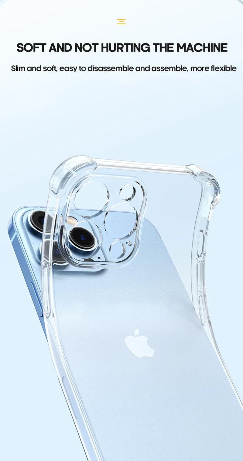 Luxury Shockproof Clear Phone Case For iPhone 15 14 13 12 11 Pro Max X XR XS XS Max Silicone Bumper Transparent Hard Back Cover