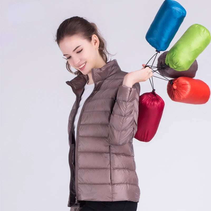 New Autumn Winter Women Ultra Light White Duck Down Jackets Candy Color Slim Short Design Warm Down Coats