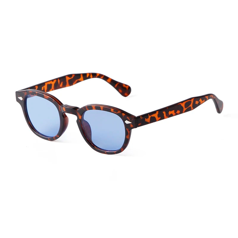 Vintage Tortoise Shell Round Sunglasses Women Men 2024 Brand Design Retro Rivet Yellow Blue Lens Square Sun Glasses Female UV400