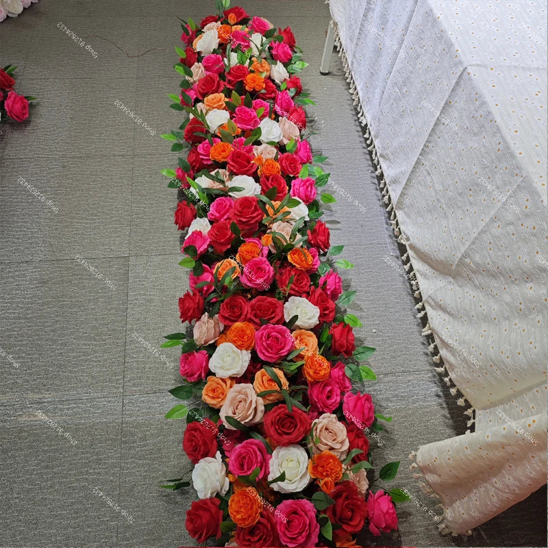 2M Luxurious Pink Rose Runner Flower Row Wedding Backdrop Decor Floral Arrangement Sofa Table Party table Window Display Props