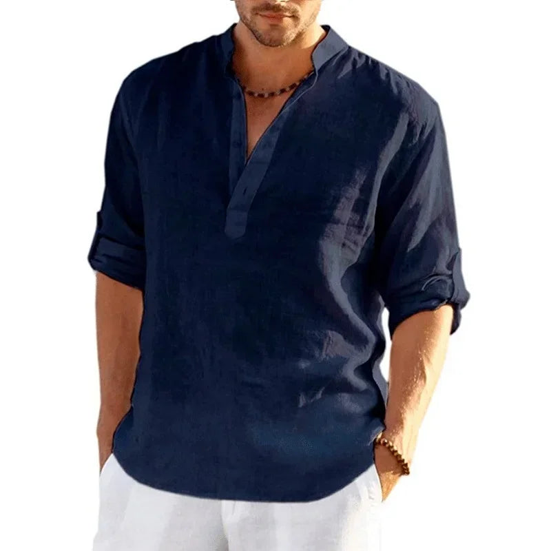 New Cotton Linen Shirts for Men Casual Shirts Lightweight Long Sleeve Henley Beach Shirts Hawaiian T Shirts for Men