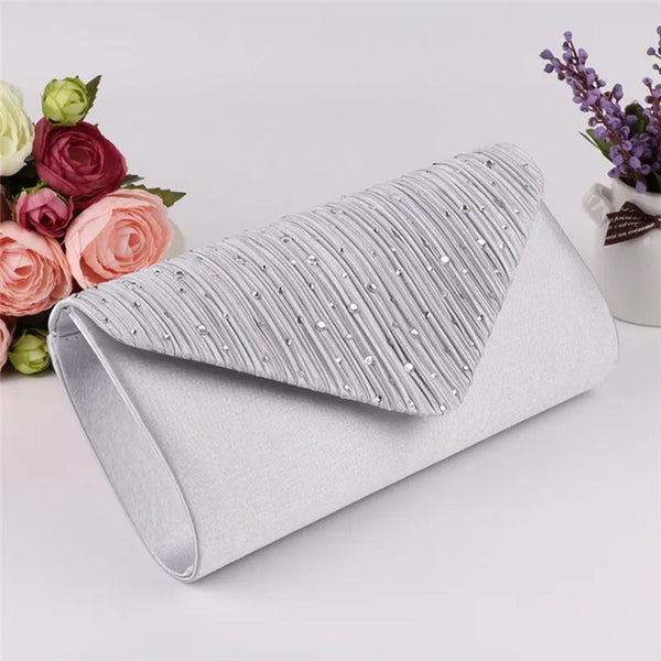 Women Evening Bag Satin Bridal Diamante Rhinestone Clutches For Women Wedding Party Envelope Crossbody Bags