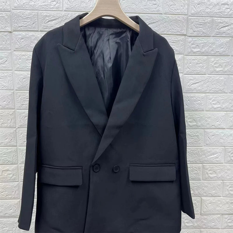 2023 High quality autumn and winter new women's commuting loose fitting double breasted casual suit jacket large suit