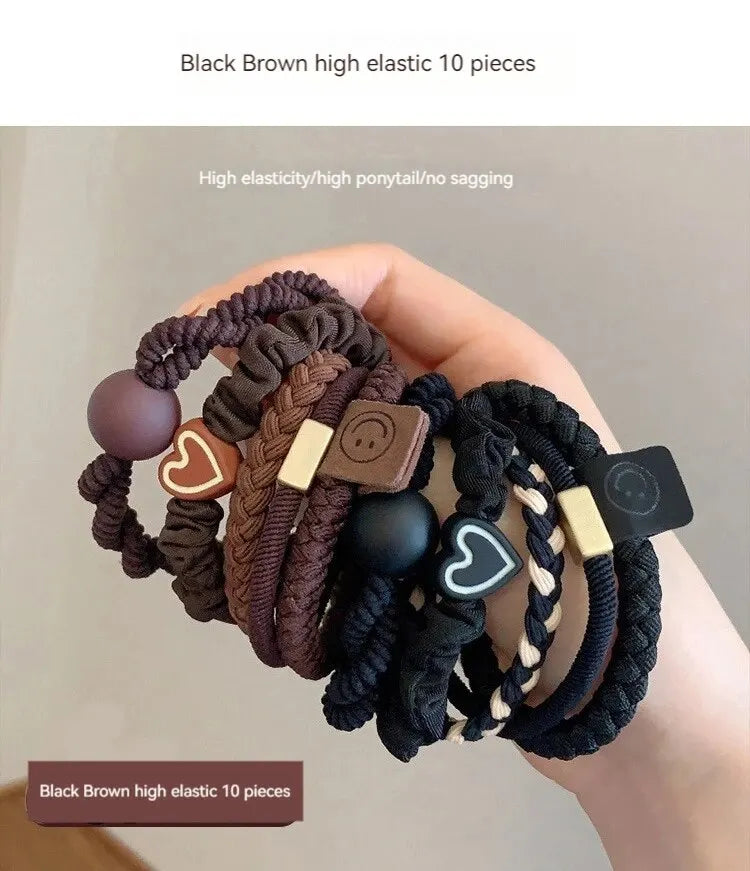 10PCS Women's Hair Ring Set Hair Accessories High Elasticity Leather Band Simple Temperament High Ponytail Durability New Style