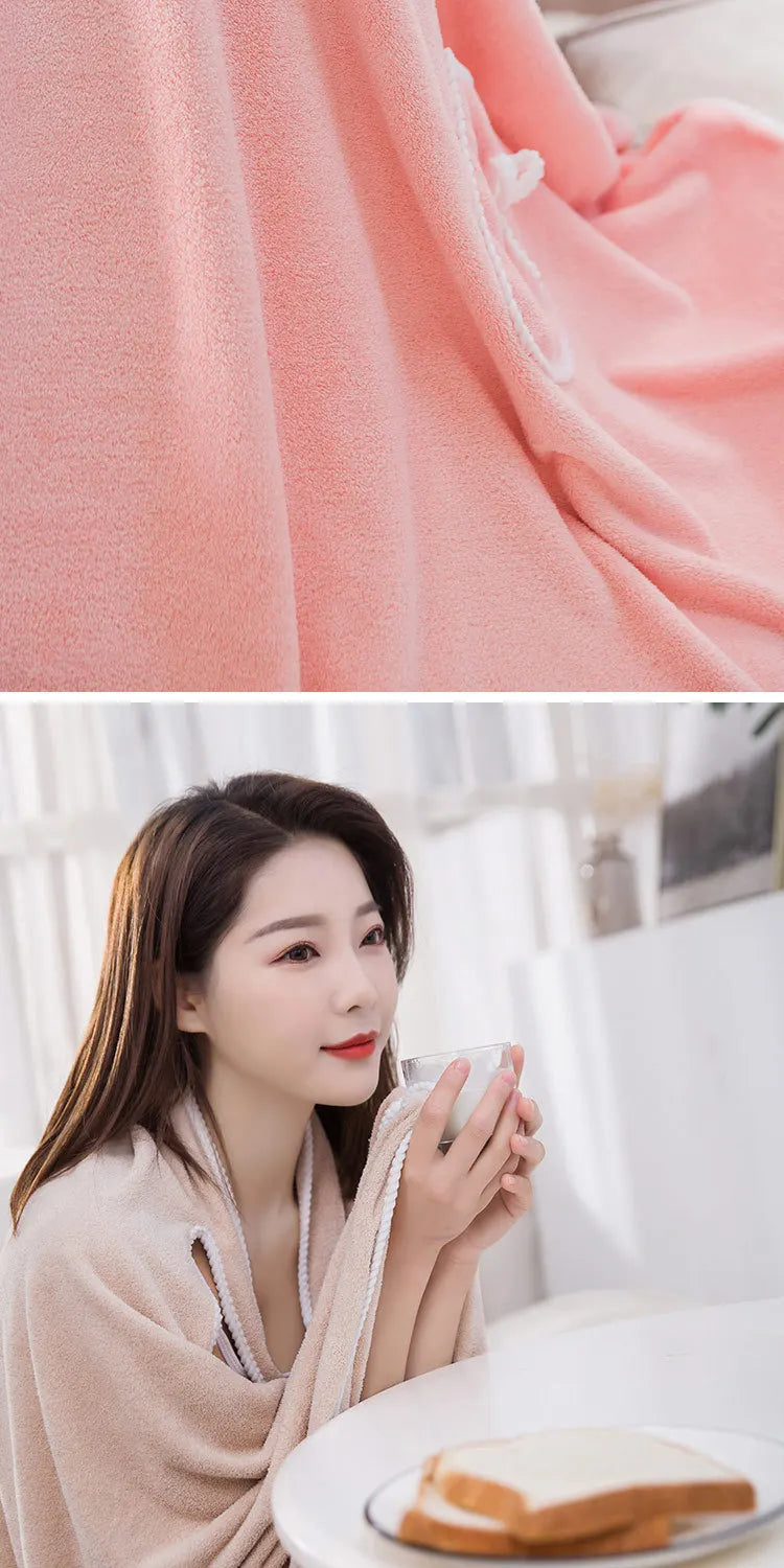 Pocket Coral Velvet Shower Skirt Pure Cotton Thickened Strong Absorbent Pack Bath Towel Chest Wrap Wearable Bath Towel