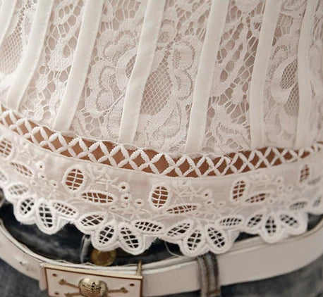 Ladies White Lace Blouse Short Sleeve Stand Collar Women Tops Elegant Patchwork Crochet Women Shirt Plus Size Blusas Mujer 01C