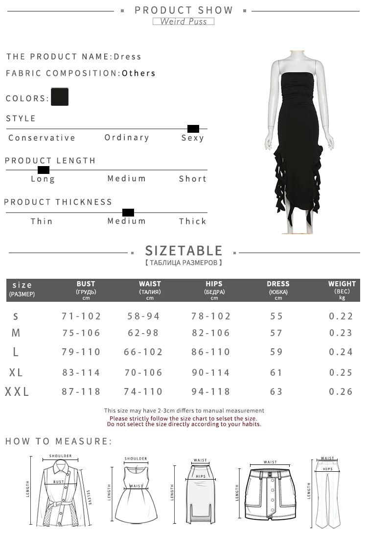 Weird Puss Elegant Strapless Dress Women Irregular Tassel 2023 Summer Trend Skinny Split Maxi Bodycon Birthday Party Clubwear