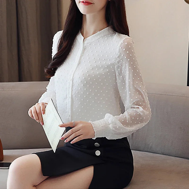 New Fashion Women Blouses Spring Long Sleeve Women Shirts White Blouse Tops Office Work Women's Clothing Shirt Blusas 0974 60