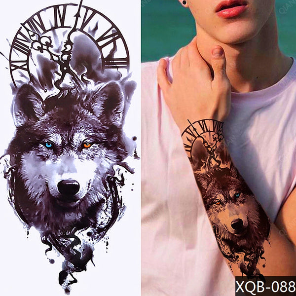 Wolf Men Waterproof Temporary Tattoo Sticker Arm Cool Art Hipster Snake Black Transfer Washable Clock Totem