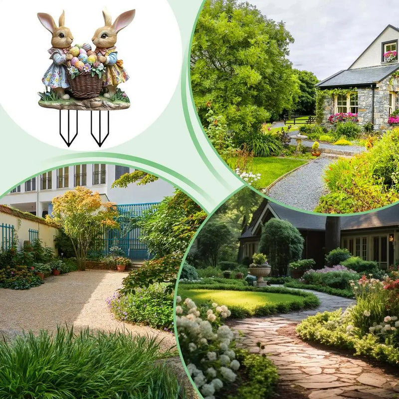 Easter Bunny Yard Signs 2D Flat Standing Rabbit With Eggs Garden Sign Decor Art Animals Garden Stakes Decorative Outdoor Rabbit