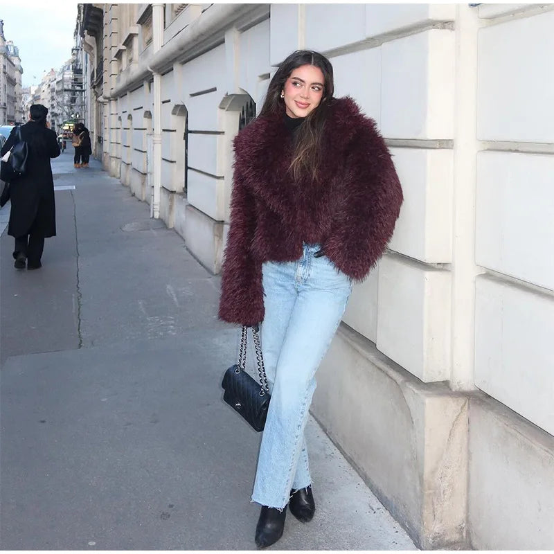 Luxury Winter Loose Women's Thick Fluffy Faux Fur Coats Fashion Solid Cropped Oversized Warm Jacket 2024 New Lady Chic Outerwear