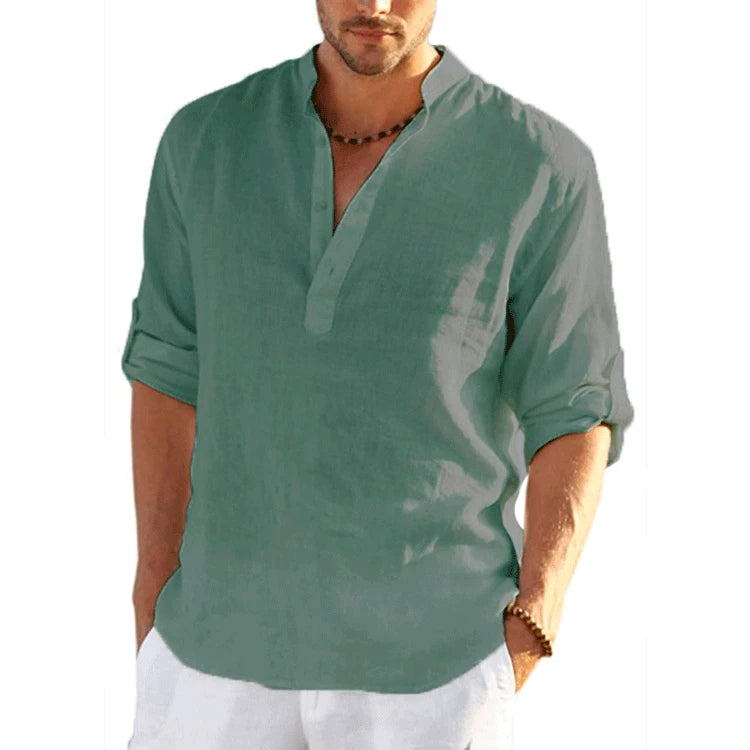 New Cotton Linen Shirts for Men Casual Shirts Lightweight Long Sleeve Henley Beach Shirts Hawaiian T Shirts for Men