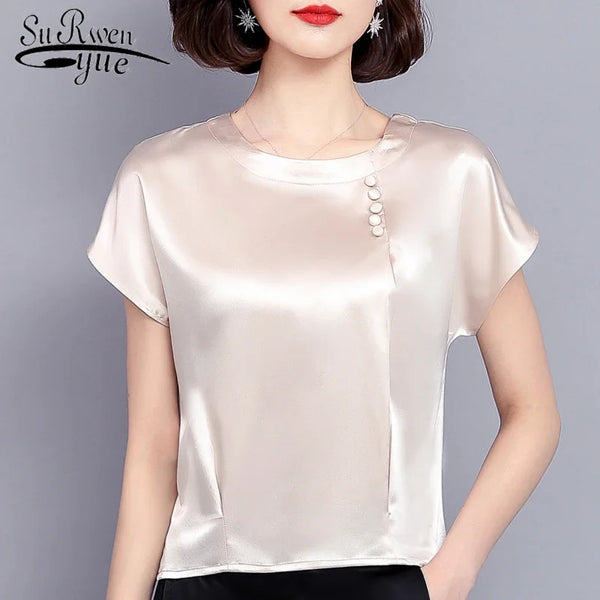 Fashion Woman Blouses Chiffon Blouse Shirt Women Summer Tops Solid Silk Loose Chiffon Shirt Women Blusa 0425 40