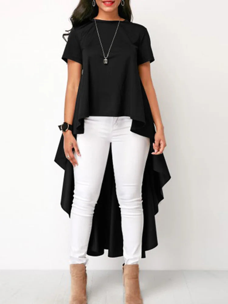 ZANZEA Women Asymmetrical Blouses 2023 Fashion Summer Cotton Linen Tops Casual Solid High Low O-neck Loose Tunic