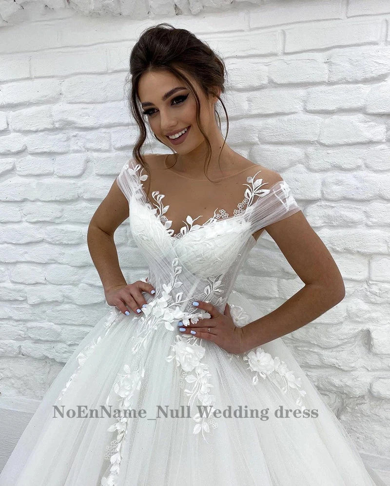 Princess Wedding Dresses Off Shoulder 3D Lace Applique Ladies Sleeveless Boho Bridal Gowns Vestido De Novia Custom 2024 Mariée