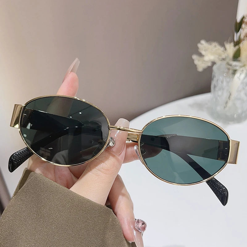 Trendy Oval Sunglasses for Women 2024 Luxury Brand Designer Metal Frame Sun Glasses Ladies Classic Vintage Round Shades Unisex