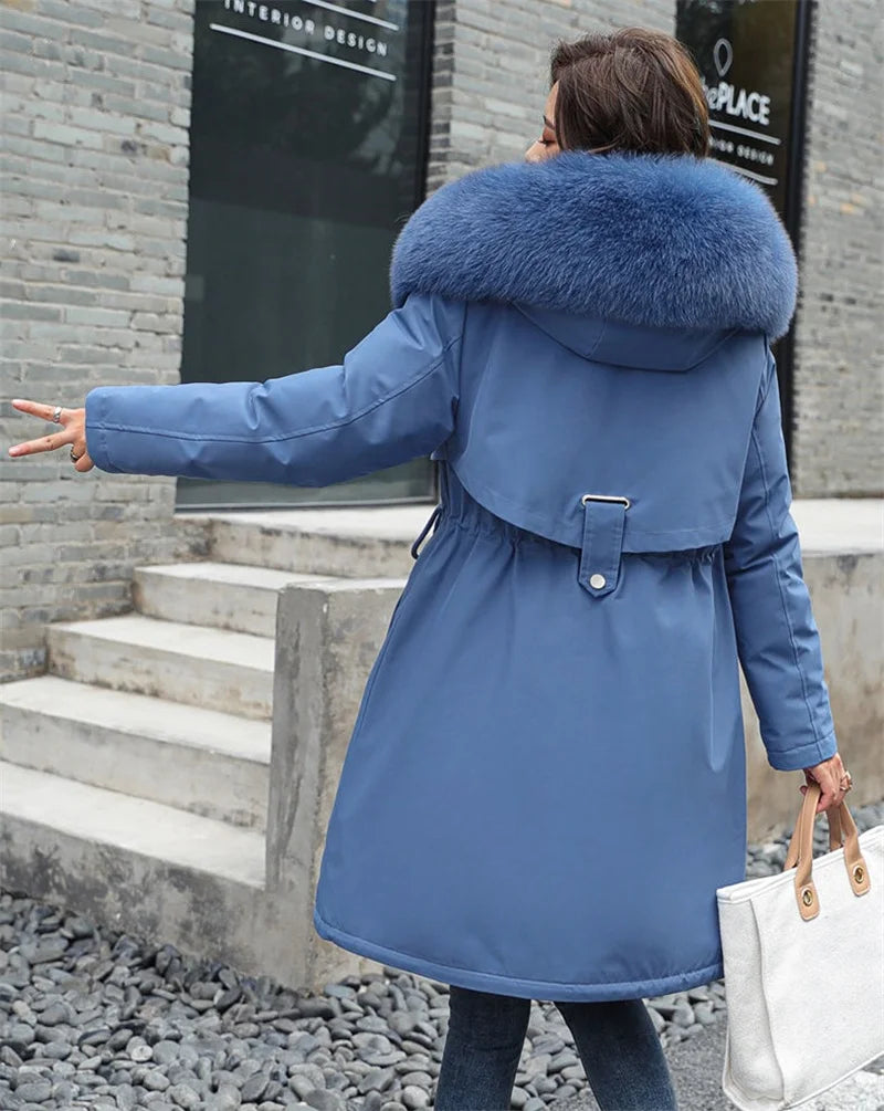 Winter Jacket 2023 New Women Parka Clothes Long Coat Wool Liner Hooded Jacket Fur Collar Thick Warm Snow Wear Padded Parka 6XL