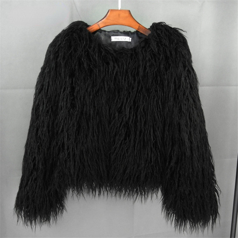 Colorful Warm Faux Women Fur Coat Loose Black White Pink Plush Coat Female Jacket Fur Autumn Winter Shaggy Outerwear