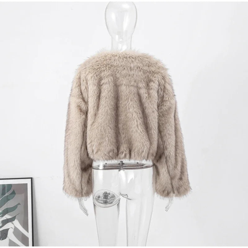 Winter Fluffy Furry Faux Fur Long Jacket Coat Women Loose Lapel Long Sleeve Thick Warm Coats Female Luxury Fashion Lady Overcoat