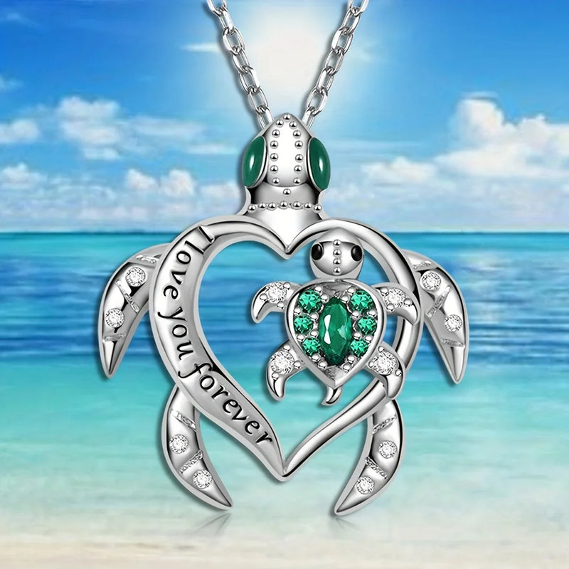 Fashionable Exquisite Sea Turtle Love Pendant Necklace Hollow Out Design Women's Necklace Mother's Day Perfect Gift for Mom Kids