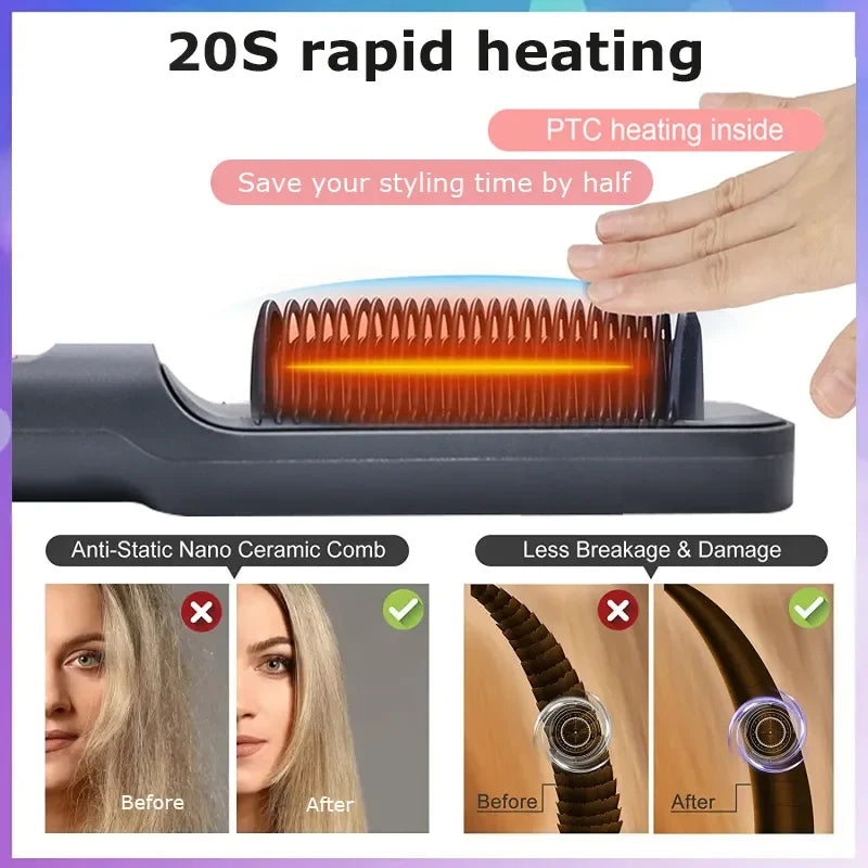 Electric Multifunctional Straight Hair Straightener Comb Hot Comb Negative Ion Anti-Scalding Styling Tool Straightening Brush