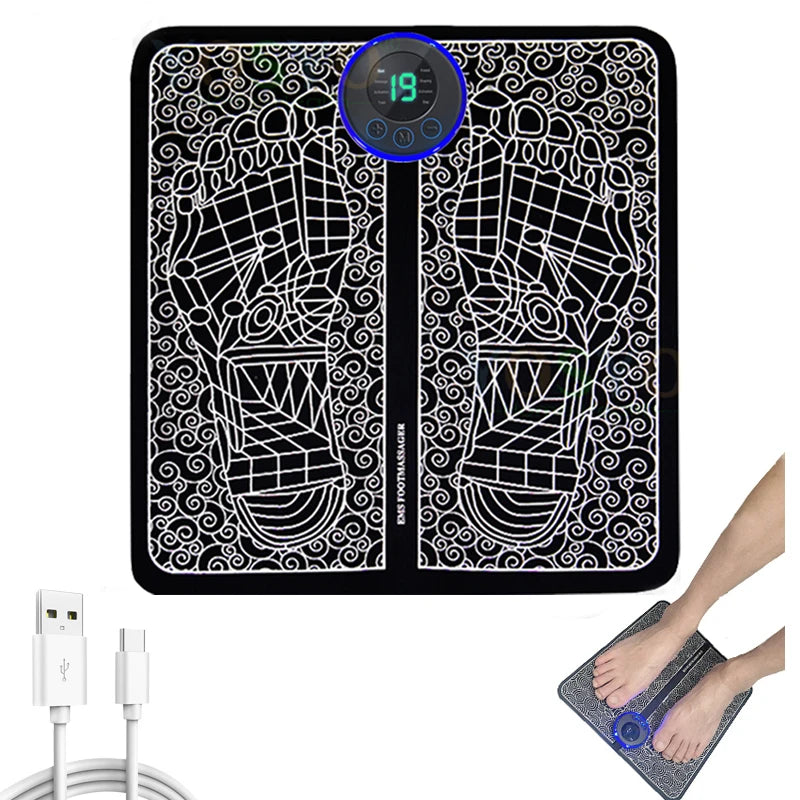 Foot Massger Sole Massage Pad Feet Muscle Stimulation 8 Modes 19 Level Relaxation USB Charging