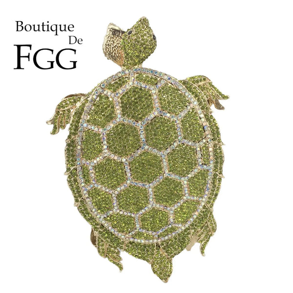 Boutique De FGG (in stock) Turtle Minaudiere Evening Bags for Women Formal Wedding Party Crystal Clutch Purses and Handbags