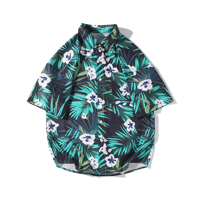 Hawaiian Flower Shirt Men's Graffiti Printed Short Sleeve Shirt Trendy American Cuban Collar Beach Shirt Couple's Clothing
