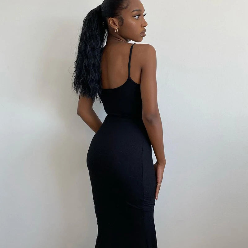 Women Backless Sexy Maxi Dress 2022 Spring Satin Slip Sleeveless Slim Party Concise платье Female Bodycon Dress Elegant Clothing