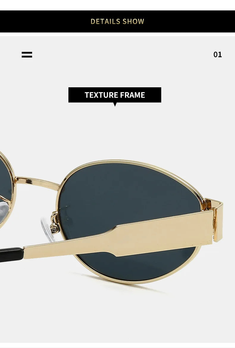 Trendy Oval Sunglasses for Women 2024 Luxury Brand Designer Metal Frame Sun Glasses Ladies Classic Vintage Round Shades Unisex