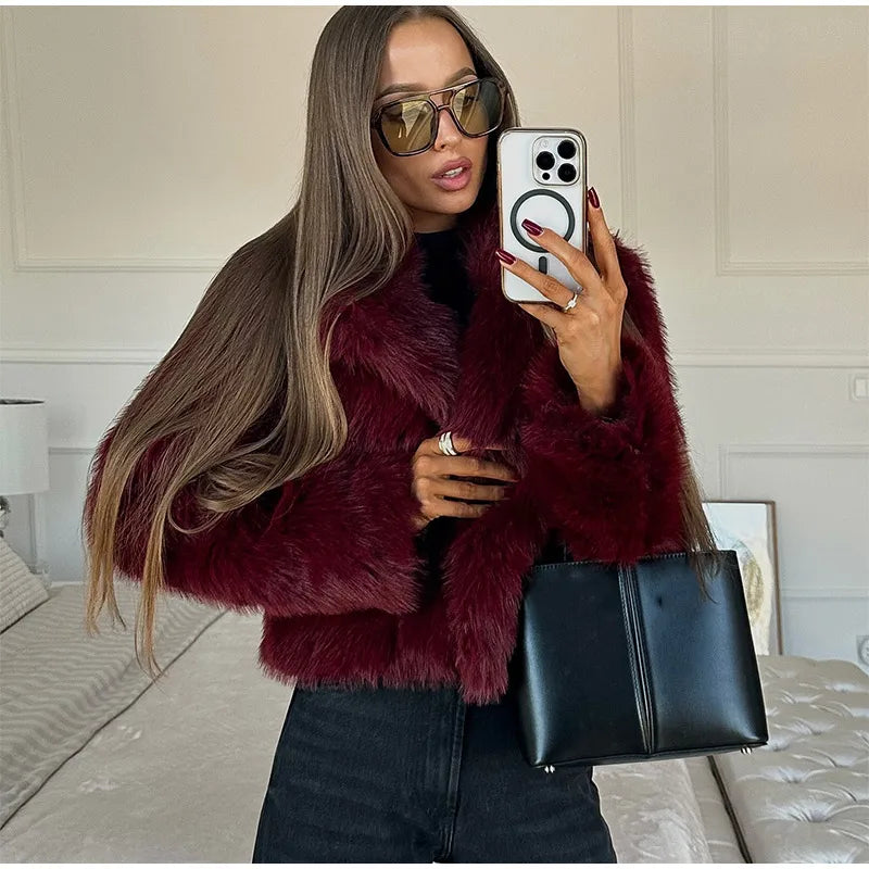 Luxury Winter Loose Women's Thick Fluffy Faux Fur Coats Fashion Solid Cropped Oversized Warm Jacket 2024 New Lady Chic Outerwear
