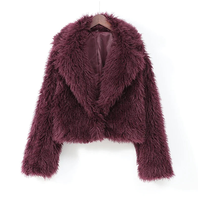 Fashion Faux Fur Jacket Coat Women Warm Fluffy Loose Long Sleeve Lapel Cardigan 2024 Female Winter Solid High Street Outwear